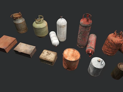 Rusty Metal Daily Life Supplies Including Gas Cylinders And Storage Boxes 3d model