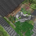 Traditional Zen Garden Landscape Design With Wooden Pavilion Rockery Stone And Lush Plants