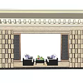 Classical Stone Pergola With Decorative Columns Cornice And Indoor Sofa Coffee Table 3d model