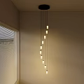 Modern Chandelier With Multiple Hanging Light Bulbs In Room With Window Blinds 3d model