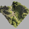 Scenic Mountain Landscape With Green Rolling Valleys Light Colored Paths And Lush Vegetation 3d model