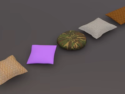 Colorful Decorative Floor Cushions With Purple Camouflage Gray And Woven Textures 3d model