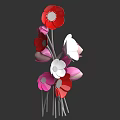 Colorful Floral Arrangement With Red White Pink Blooms On Black Background