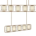Modern Double Row Chandelier With Metal Frame And Transparent Glass Shades