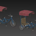 Blue Tricycle With Red Canopy And Comfortable Seats For Urban Transportation