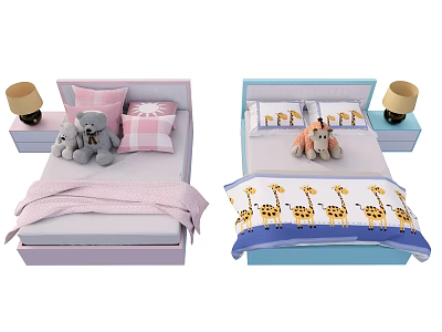 Modern Children's Bed Children's Bed Bedside Table Lamp Cloth Doll 3d model