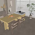 Minimalist Wooden Dining Table Set With Rattan Chairs Fruit Bowl And White Countertop