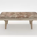 Vintage Upholstered Ottoman Bench With Textured Brown Beige Fabric And Wooden Legs