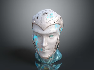 White Metallic Helmet With Blue Glowing Accents And Futuristic Design 3d model