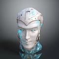 White Metallic Helmet With Blue Glowing Accents And Futuristic Design 3d model