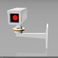 White Security Camera With Red Light On Wall Mounted Bracket 3d model
