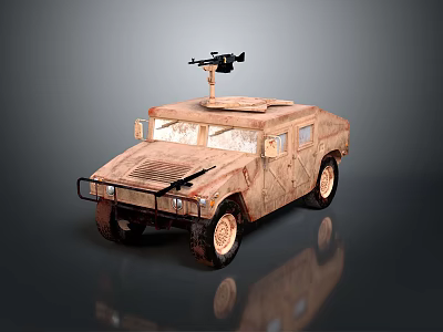 Armored Military Vehicle With Desert Camouflage And Roof Mounted Machine Gun 3d model