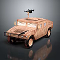 Armored Military Vehicle With Desert Camouflage And Roof Mounted Machine Gun