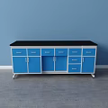 Functional Laboratory Worktable With Blue Cabinets Black Countertop And Multiple Drawers 3d model