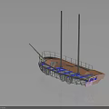 Detailed 3D Model Sailing Ship With Two Masts Open Deck And Metal Rails