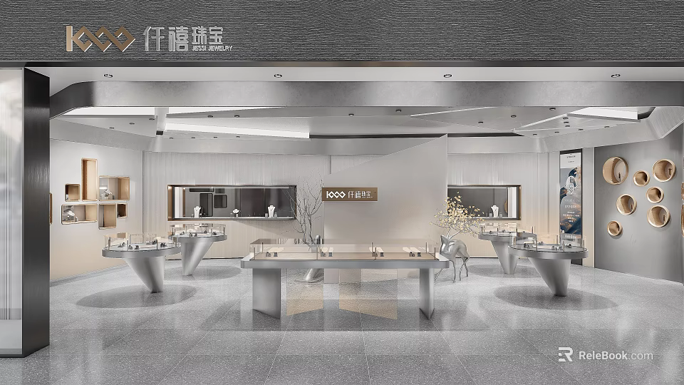 Modern Luxury Jewelry Store Interior With Elegant Display Counters And Lighting 3d model