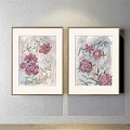 Botanical Paintings Featuring Pink Flowers Green Leaves Framed Hanging On Wall