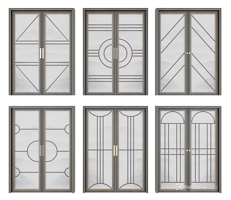 Various Stylish Sliding Doors with Geometric Patterns and Glass Panels for Modern Home Interiors 3d model 