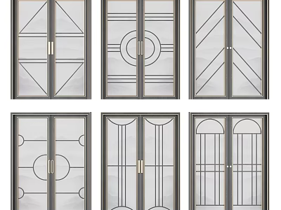 Various Stylish Sliding Doors with Geometric Patterns and Glass Panels for Modern Home Interiors 3d model