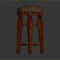 Classic Wooden Stool With Upholstered Seat Carved Legs And Decorative Rivet Details