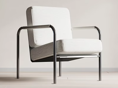 Light Colored Fabric Accent Chair With Modern Minimalist Metal Frame Design 3d model