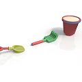 Colorful Children's Toy Set With Shovel Rake And Red Bucket