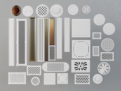 Various Air Conditioner Vents With Different Shapes And Grid Designs 3d model