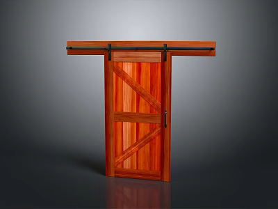 Rustic Wooden Barn Door With Sliding Metal Track And Natural Wood Texture 3d model