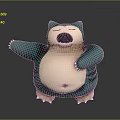 3D Model of Snorlax with Green and Beige Body Open Mouth and Outstretched Arms