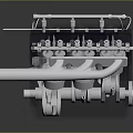 Detailed View Of Blue Airliner Engine With Silver Metal Strips And Pipes