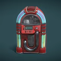 Red Retro Jukebox Speaker With Neon Lights And Vintage Control Panel Design
