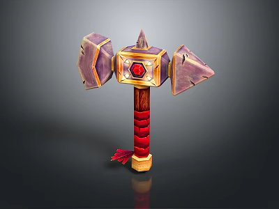 Decorative Household Hammer With Purple Hammerhead Red Gem And Red Gold Handle 3d model