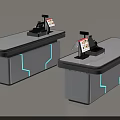 Modern Two Checkout Counters With LED Lighting And POS Machine Display Screen 3d model