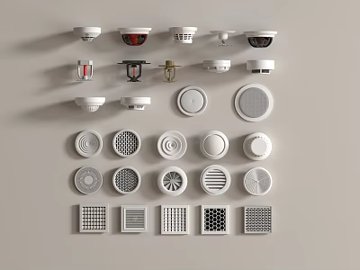 Different Kinds of Fire Safety Equipment with Smoke Detectors Alarms Speakers and Vents 3d model
