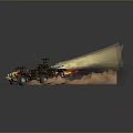 Dynamic Battle Vehicle With Flames Smoke And Weapons On Sandy Terrain 3d model