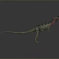 Realistic Dinosaur 3D Model Standing With Green Black Stripes And Red Neck On Gray Background