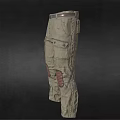 Khaki Cargo Pants Belted Design With Brown Knee Patches And Multiple Pockets 3d model
