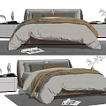 Modern Double Bed Interior With Soft Bedding Nightstands And Decorative Pillows 3d model