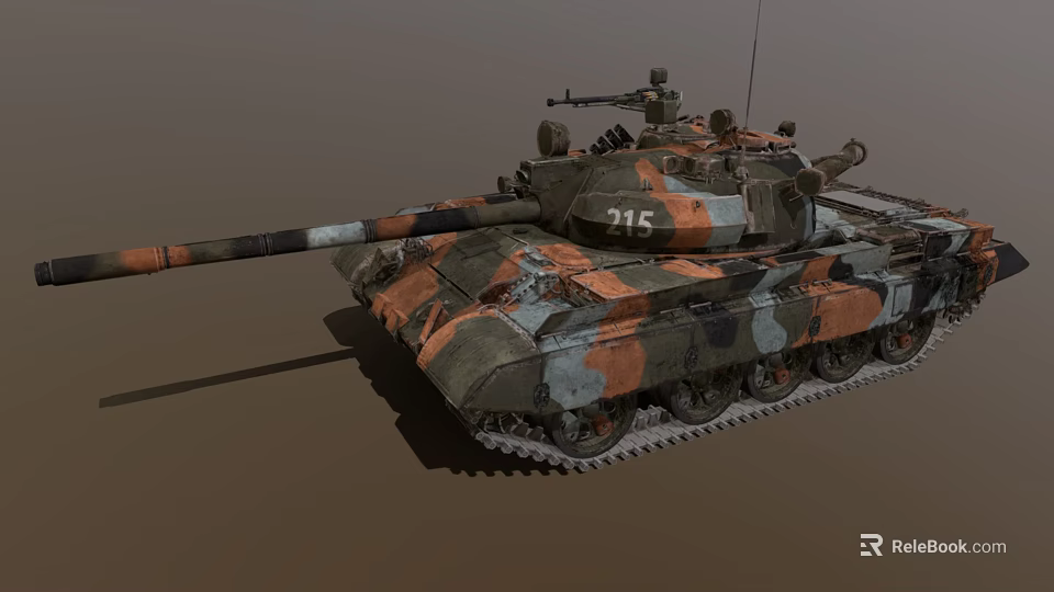 Military Tank With Camouflage Paint Number 215 Gun Barrel And Tracks 3d model 