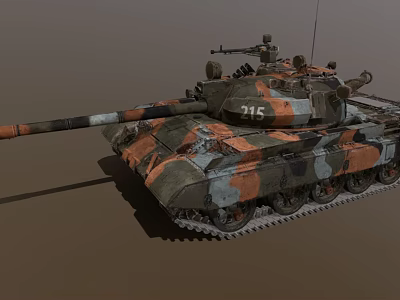 Military Tank With Camouflage Paint Number 215 Gun Barrel And Tracks 3d model