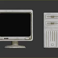 Vintage Computer Setup With CRT Monitor And Desktop Tower On Reflective Surface