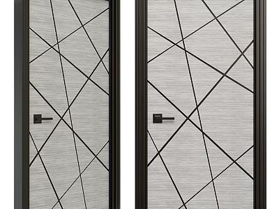 Modern Double Swing Doors With Geometric Line Patterns And Black Frames On Light Panels 3d model