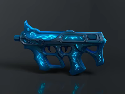 Futuristic Blue Sci Fi Gun With Glowing Patterns And Intricate Design Details 3d model