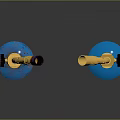 Two Blue Excelgas Weapons Featuring Gold Nozzle And Black Label Design