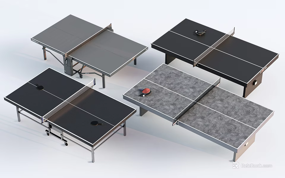 Variety of Ping Pong Tables as Sports Equipment with Different Designs and Sturdy Frames 3d model 