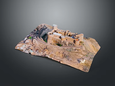 Castle like Building on Hill in Mountainous Terrain Model Landscape with Nature and Architecture 3d model