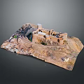 Castle like Building on Hill in Mountainous Terrain Model Landscape with Nature and Architecture