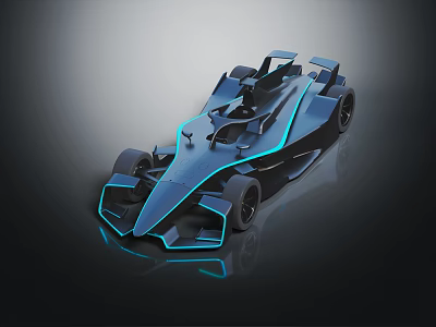 Futuristic Race Car With Blue Neon Lights And Aerodynamic Dark Body Design 3d model