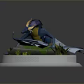 Colorful Dragon Figure with Purple Blue Wings on White Pedestal Green Grass and Wooden Log