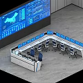 Modern Control Room Featuring Large Blue Display Wall Curved Control Desk And Multiple Screens 3d model